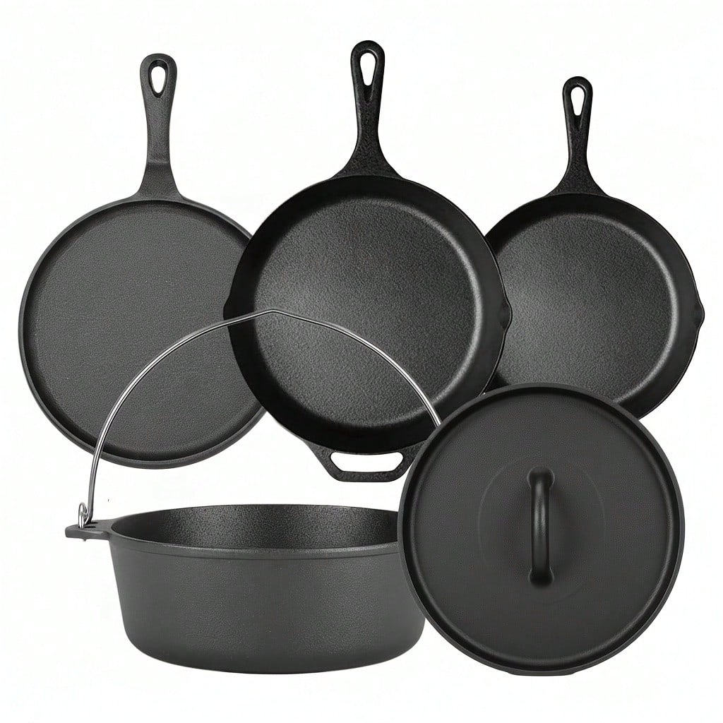 Camping Cooking Pots And Pans Set - Zestaw żeliwnych garnków i patelni PACILACK,