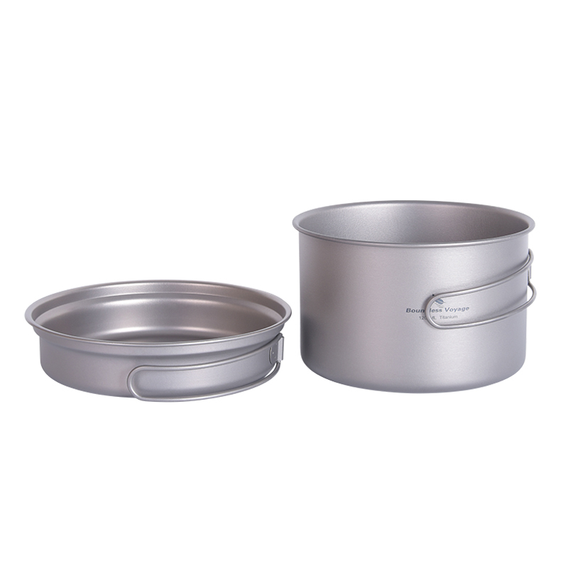 Camping Cooking Pots And Pans Set - Boundless Voyage Tytanowa Patelnia z Składanymi