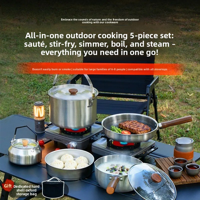 Camping Cooking Pots And Pans Set - Przenośny Zestaw Naczyń Kempingowych Wielofunkcyjny Kuchenka