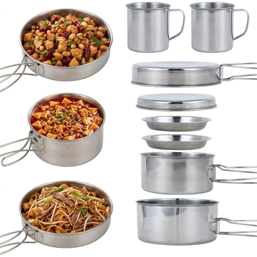 Camping Cooking Accessories Set - 8-częściowy zestaw przenośnej garniątka kempingowej ze