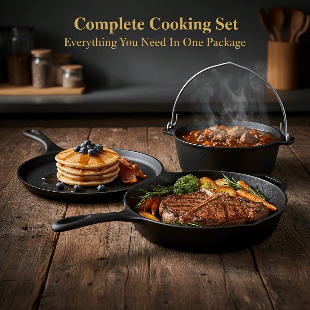 Zestaw żeliwnych garnków i pat – Camping Cooking Pots And Pans Set recenzja i cena