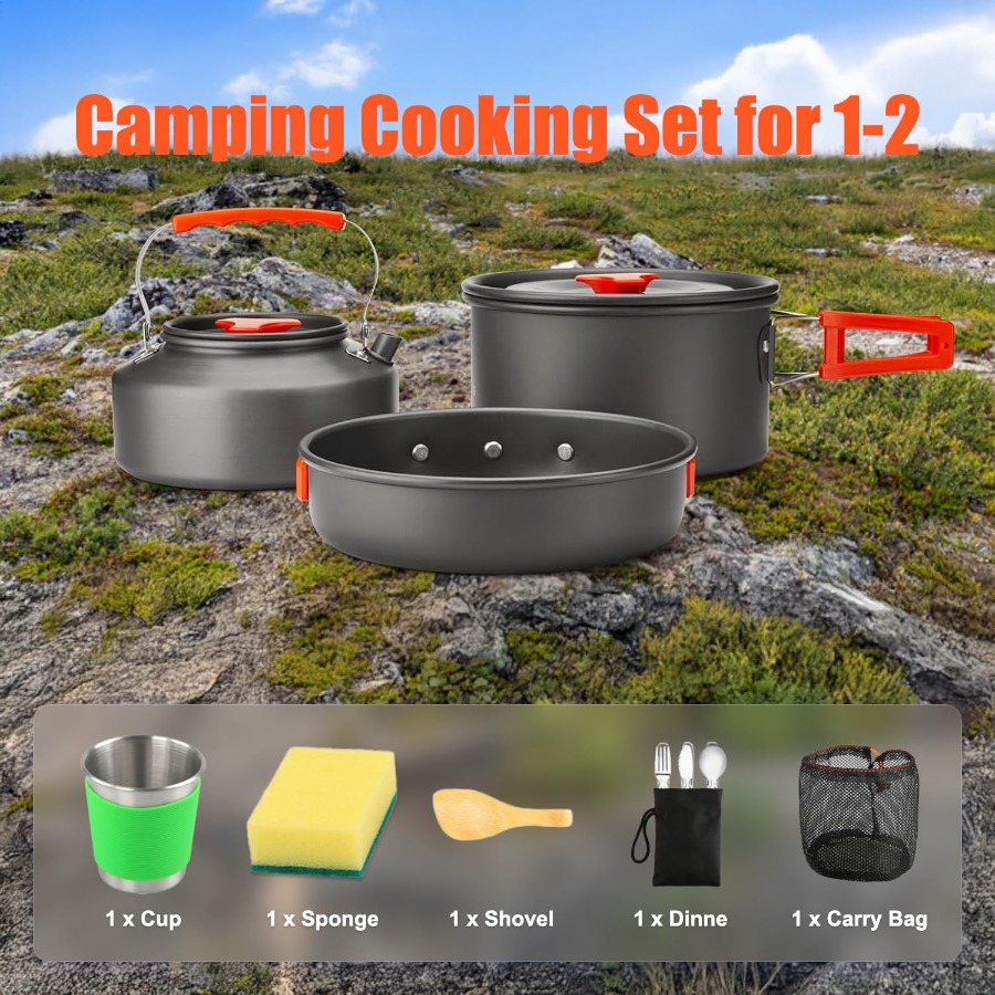 Zestaw naczyń kuchennych do uż – Camping Cooking Pots And Pans Set recenzja i cena