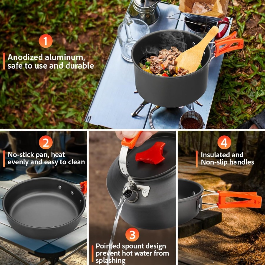 Zestaw naczyń kuchennych do uż – Camping Cooking Pots And Pans Set recenzja i cena